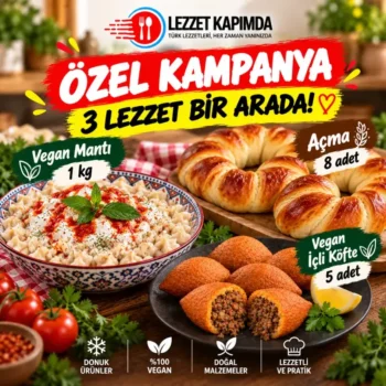 1 kg Vegan Mantı + 8 adet Açma + 5 adet Vegan İçli Köfte